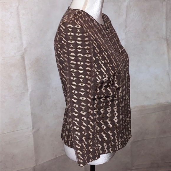 Brown & Cream Fitted Round Collar Button Jacket - Picture 6 of 9